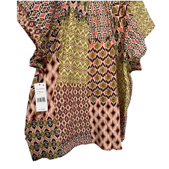 LIVERPOOL TOP WOMENS SMALL PETAL SLEEVE WOVEN GEO PRINT PINK GREEN BLOUSE NEW - Picture 7 of 11